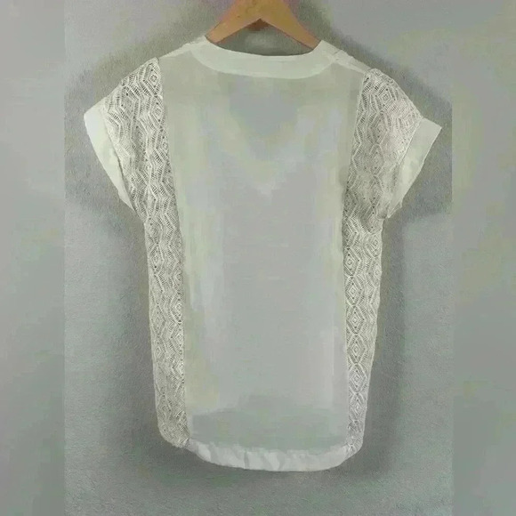 Esley Cream/light yellow V-Neck blouse knitted sides sheer Women’s size small - Picture 4 of 6